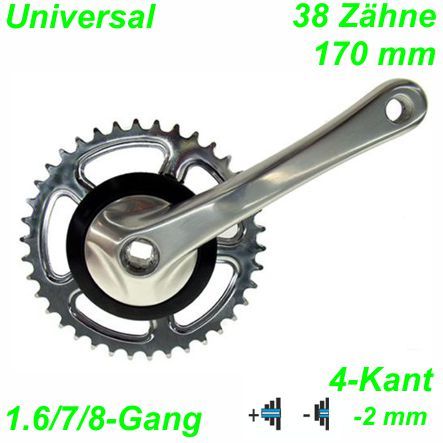 Kettenrad Garnitur 170mm 38 Zähne 1/2 x 3/32 -2mm Thun