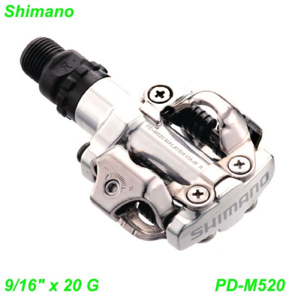 Shimano Pedalen PD-M520 9/16 x 20G CR-MO Achse mit cleat SM-SH51 silber 352 gr