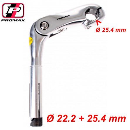 Lenkervorbau PROMAX Ø 22.2/25.4mm Winkel 0-50° 180 x 105 mm silber