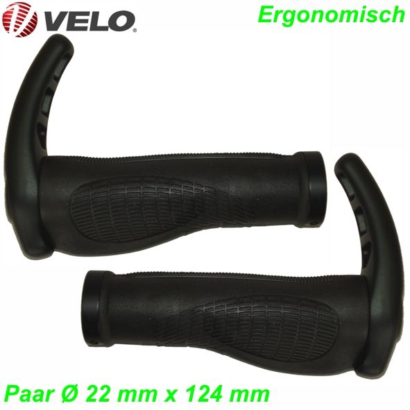 Velo Griffe m/Lenkerhorn alu drehbar schwarz ergon. 22x124 mm p. Paar