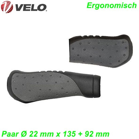 Fahrrad-Griff Aero Ergonomic Ø 22 x 135  92 mm schwarz/grau per Paar