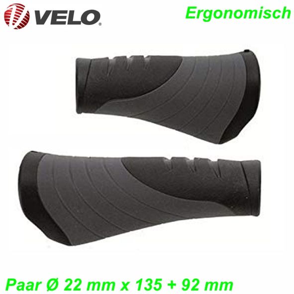 Fahrrad-Griff Schraubbef. Ergo Ø 22 x 135  92 mm schwarz/grau per Paar