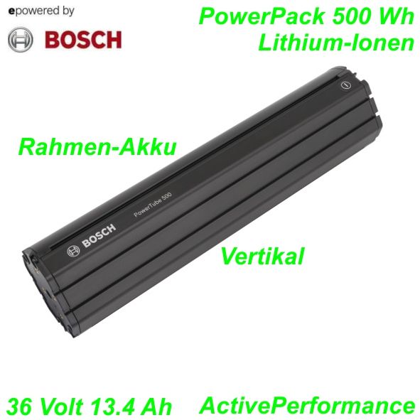Bosch Rahmenakku PowerPack 500 W 36 V 13.4 Ah Vertikal schwarz Li-Ionen