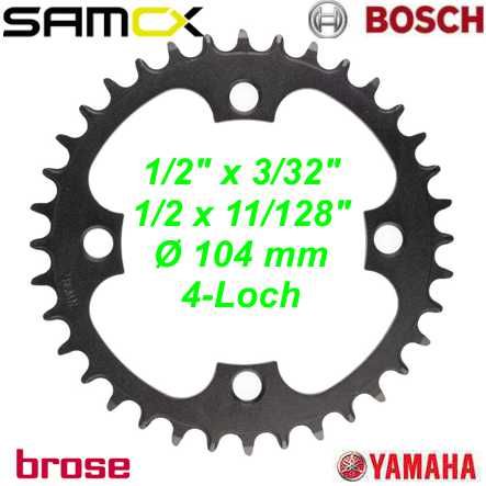 Kettenblatt Samox 32 Z Bosch  Brose Stahl schwarz Ø104mm 1/2 x 3/32 & 11/128