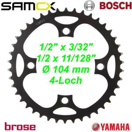 Kettenblatt Samox 42 Z Bosch  Brose Stahl schwarz Ø104mm 1/2 x 3/32 & 11/128