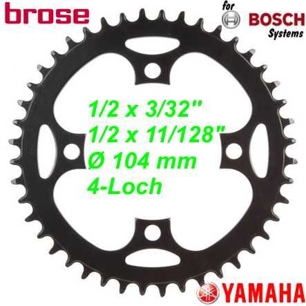 Kettenblatt 42 Zähne 4-L Ø104mm Bosch/Brose/Yamaha/Bafang schwarz