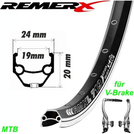 RemerX MTB Felge Dragon schwarz 32 Loch  26 x 1.75 alu geschliffen