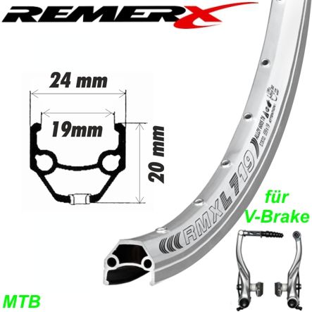RemerX MTB Felge Dragon silber 32 Loch  26 x 1.75 alu
