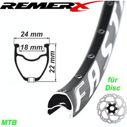 RemerX Felge DHX schwarz 32 Loch 26 x 1.75 für Scheibenbremsen