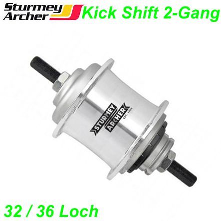 2 Gang-Nabe Sturmey Archer Kick Shift 32 Loch silber