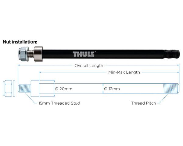 Achsadapter Thule Syntace X-12 M12x1.0  160 oder172mm  Befestigung-Mutter
