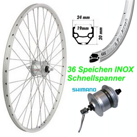Vorderrad Nexus 26 silber V-Brake Nabedynamo DH3N30 mit Schnellspanner