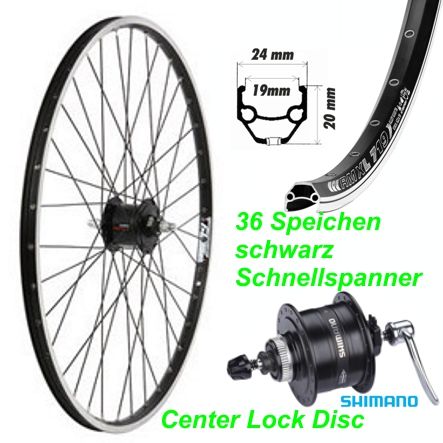 Vorderrad Alfin 28 schwarz Center Lock Disc Nabendynamo DH3N30 mit Schnellspanner