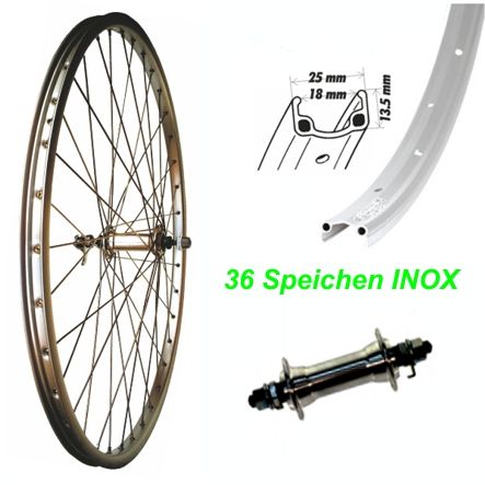 Vorderrad silber Felgenbremse 24 x 1.75 Felge/Speichen/Nabe silber mit Muttern