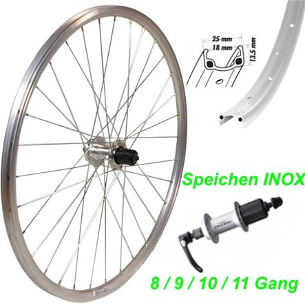 Hinterrad silber V-Brake 24 Felge/Speichen/Nabe silber FH40 mit Schnellspanner