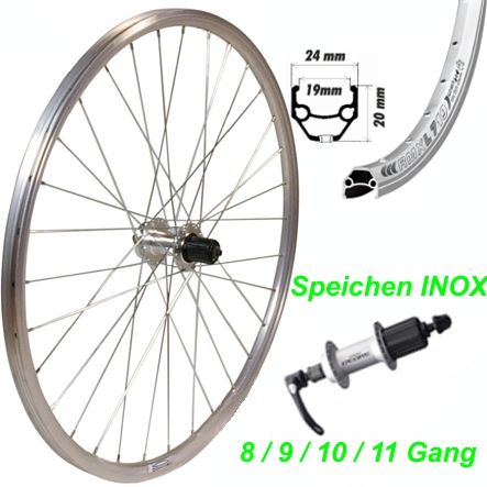 Hinterrad silber V-Brake 26 Felge/Speichen/Nabe silber FH40 mit Schnellspanner