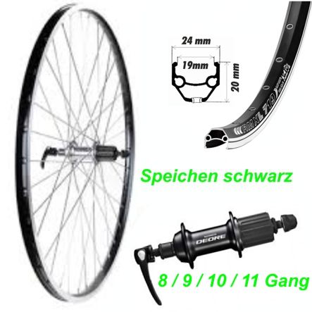 Hinterrad schwarz V-Brake 26 Felge/Speichen Nabe RM30 mit Schnellspanner