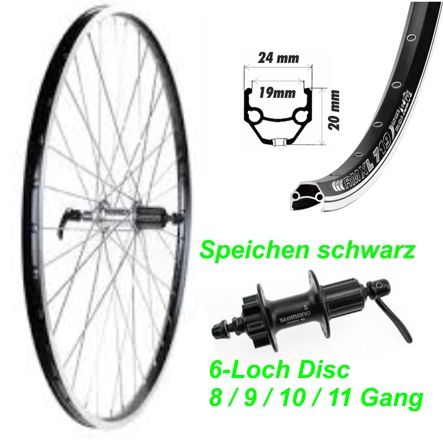 Hinterrad schwarz 6-Loch Disc 26 8-11-Gang FHM525BZL 32-Loch schwarz