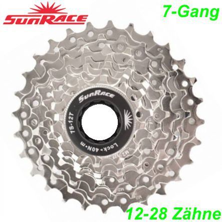 Kassette Sunrace 7-G. 12-28 Zähne silber CS Shimano kompatibel