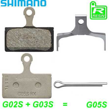 Shimano Bremsbeläge G05S Kunstharz mit Feder und Clip Paar Blister SLX/Alfine