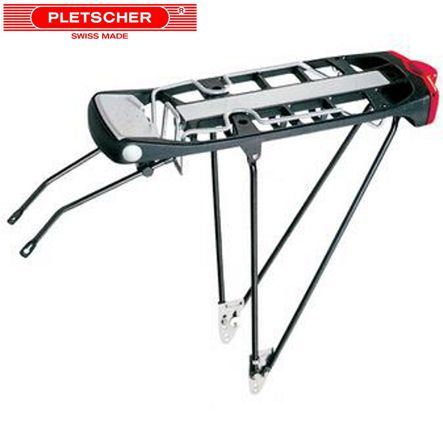 Pletscher Gepäckträger Apollo schwarz verstellbar a/Oesen integr Rücklicht