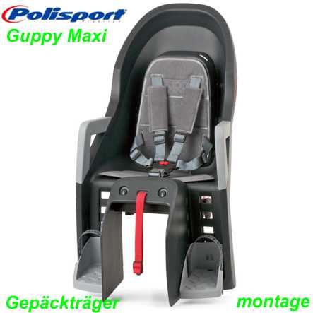 Kindersitz Polisport guppy maxi dunkel grau Gepäckträger montage