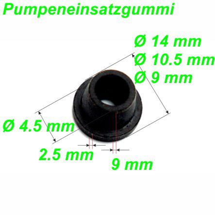 Pumpeneinsatzgummi Ø 14 / 10.5 / 9 / 4.5 x 9 / 2.5 mm