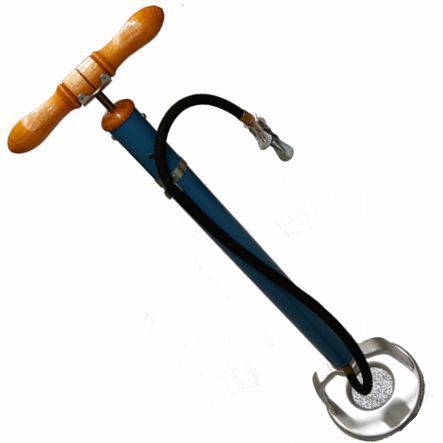 Werkstatt Fusspumpe ohne Manometer blau Gussfuss Holzgriff