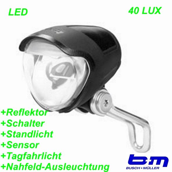 Scheinwerfer Lumotec IQ Avy T Senso Plus 30 Lux Rückstrahler/Standlicht Nabendyn.