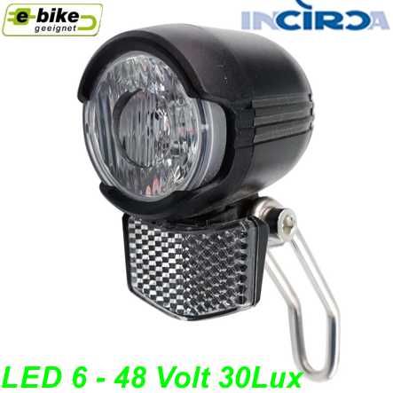 Scheinwerfer E-Bike LED 30 Lux DC 6-48V 1W