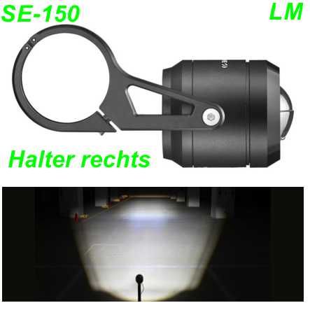 Scheinwerfer litemove SE-150 E-Bike 150 Lux Halter rechts Ø31.8-35mm Kabel 5-16V
