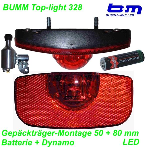 BM Rücklicht Gepäckträger Top light 328  multi  50/80 mm BatterieDynamo