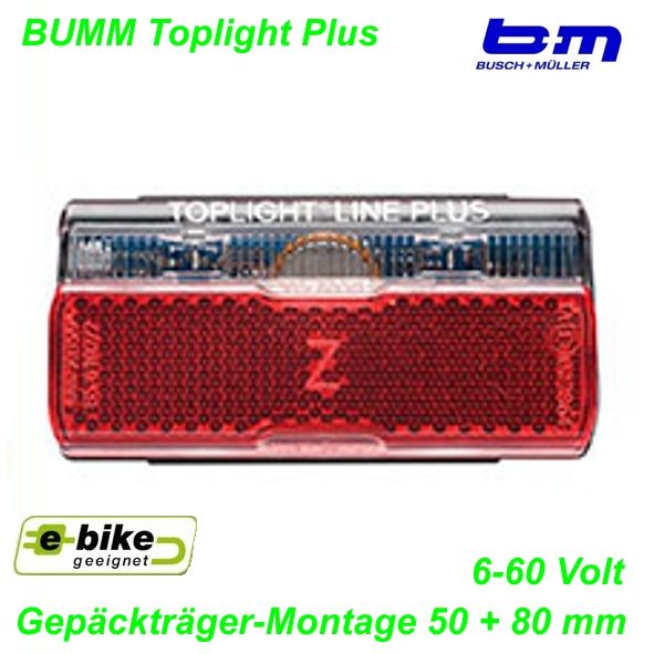 E-Bike BM Rücklicht Toplight LineTec ECE DC 6-60V 80 mm bis 25 Km/h