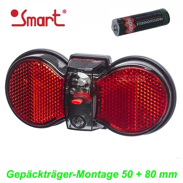 Smart Gepäckträger Batterie Rücklicht LED Dauerlicht Reflektor 50/80 mm
