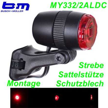 Rücklicht B&M E-Bike 6-15V DC Strebenbefestigung alu schwarz Ø15mm