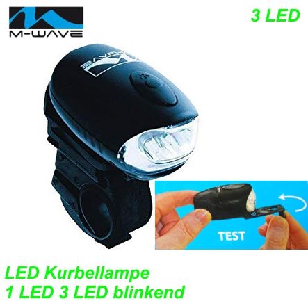 M-Wave Kurbel Scheinwerfer 3 LED inkl. Halter 3-Funkt.  Ø 31.8 mm