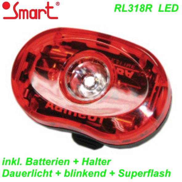 Smart Rücklicht RL318R LED 3-Funktionen inkl. Halter  Batterien