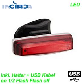 Incirca Rücklicht LED rot USB inkl. Kabel Halter