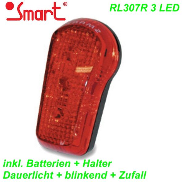 Rücklicht Smart LED RL-317R-80 3-Funktionen schwarz inkl. Batterien Halterung