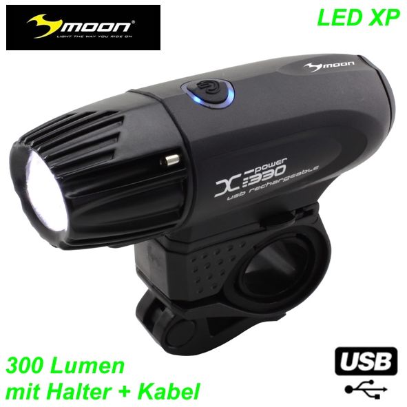 MOON Scheinwerfer LED XP 300 Lumen USB Brenndauer 2.5 h  Ladung 3h Lenker/Helm