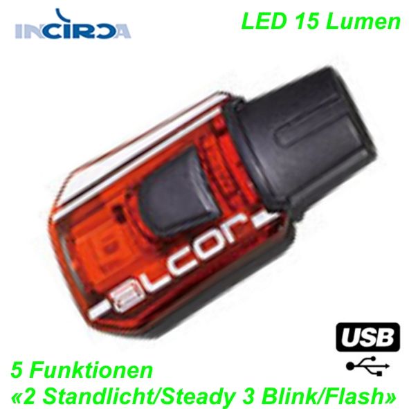 Moon Rücklicht Alcor 15 Lum USB Schnellverschl. magnetisch 5-Funkt. 17 gr.