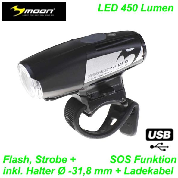 MOON Scheinwerfer Meteor X Pro 600 Lumen LED  USB Kabel Lenker Halter 7 Funk