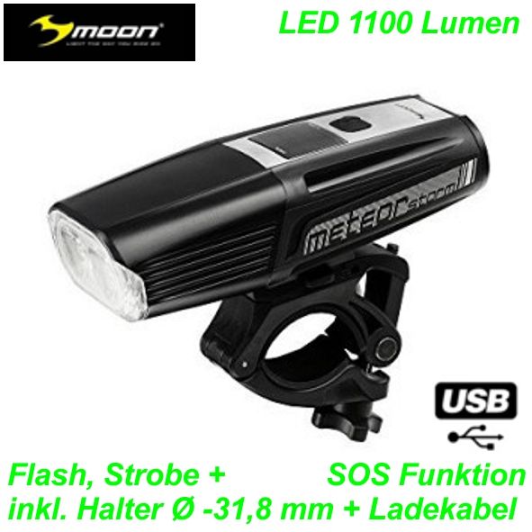 MOON Scheinwerfer Meteor Storm Dual  2CREE 1300 Lumen LED  USB Kabel Lenker Halter