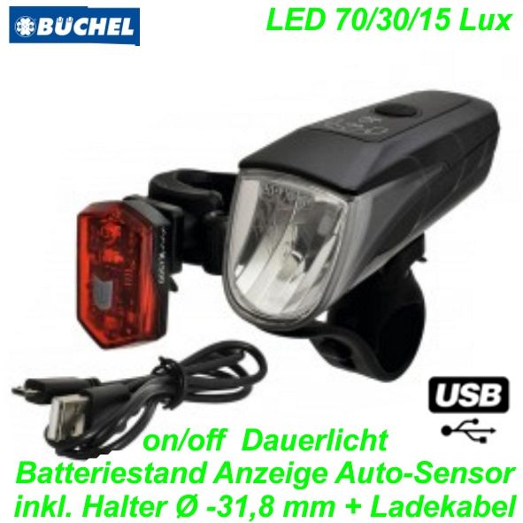 Büchel Beleuchtungsset LED 70 Lux USB inkl. Halter Kabel