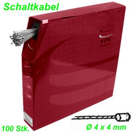 Schaltkabel Box YPK Ø 4 x 4 mm Ø 1.2 x 2200 mm Niro Stahl 100 Stk. Shimano Suntour
