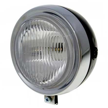 Mofa Scheinwerfer rund 2 Phasen Ø 130 mm schwarz/Chromring-Lampenfassung