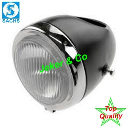 Mofa Scheinwerfer Eierlampe Ø 105 mm schwarz/chrom 48 Tacho Bax15d