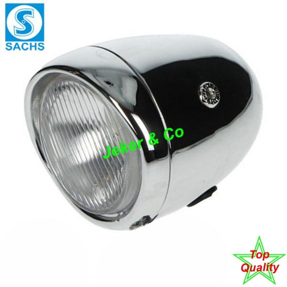 Mofa Scheinwerfer Eierlampe Ø 105 mm chrom/chrom 48 Tacho Bax15d
