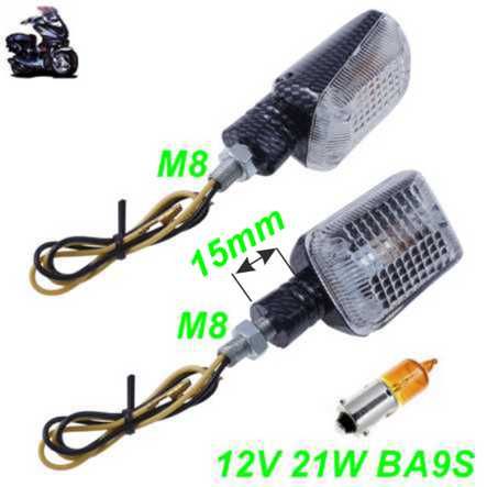 Blinker Scooter Roller Carbon Glas weiss 15mm 12V 21W BA9S Front