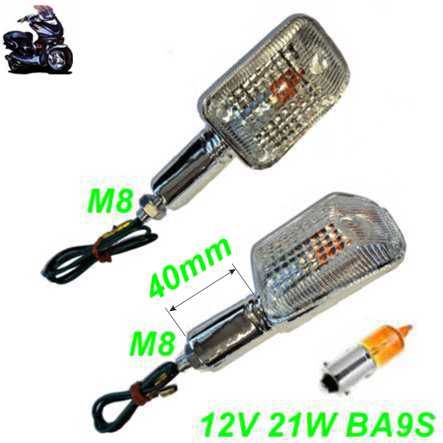 Blinker Scooter Roller Chrom Glas weiss 40mm 12V 21W BA9S Heck